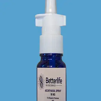 Betterlife bioscience Blue spray bottle with label AICAR Nasal spray 50mg For research purposes only