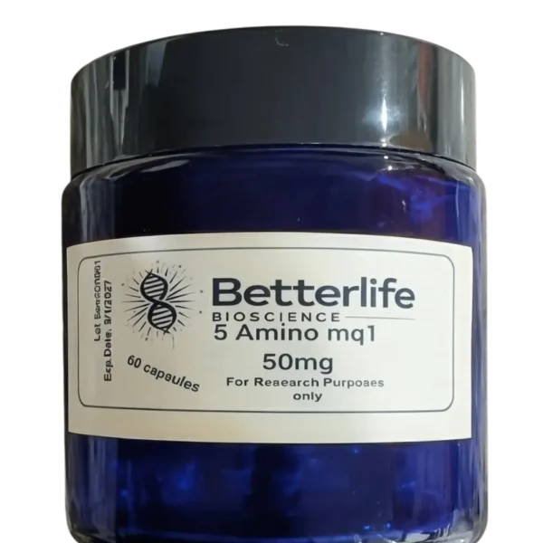 5 amino mq1 50mg strength 60 capsules. in blue glass bottle with white label from Betterlife Bioscience