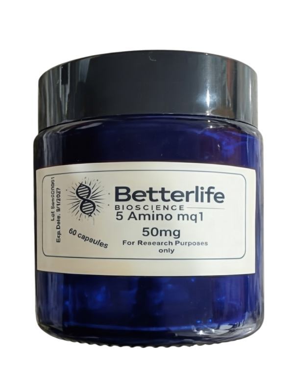 5 amino mq1 50mg strength 60 capsules. in blue glass bottle with white label from Betterlife Bioscience