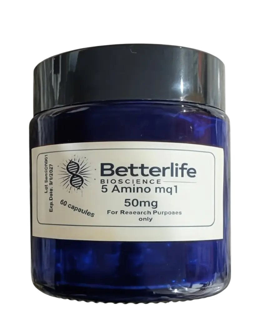 5 amino mq1 50mg strength 60 capsules. in blue glass bottle with white label from Betterlife Bioscience