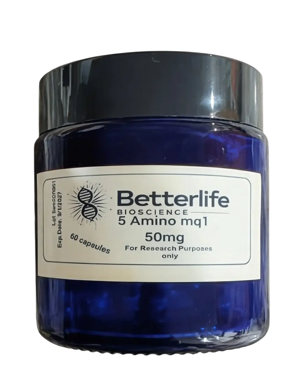 5 amino mq1 50mg strength 60 capsules. in blue glass bottle with white label from Betterlife Bioscience